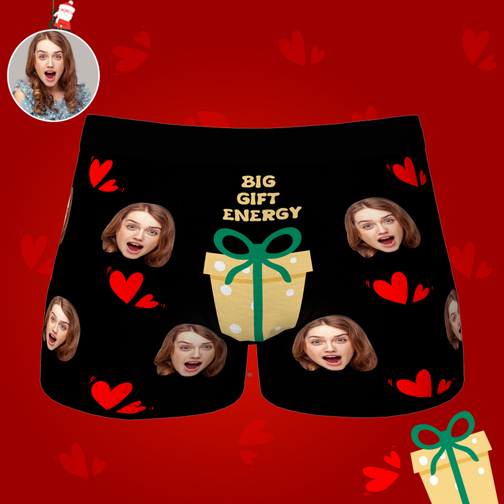 Custom face Christmas boxer shorts, personalized gift idea.