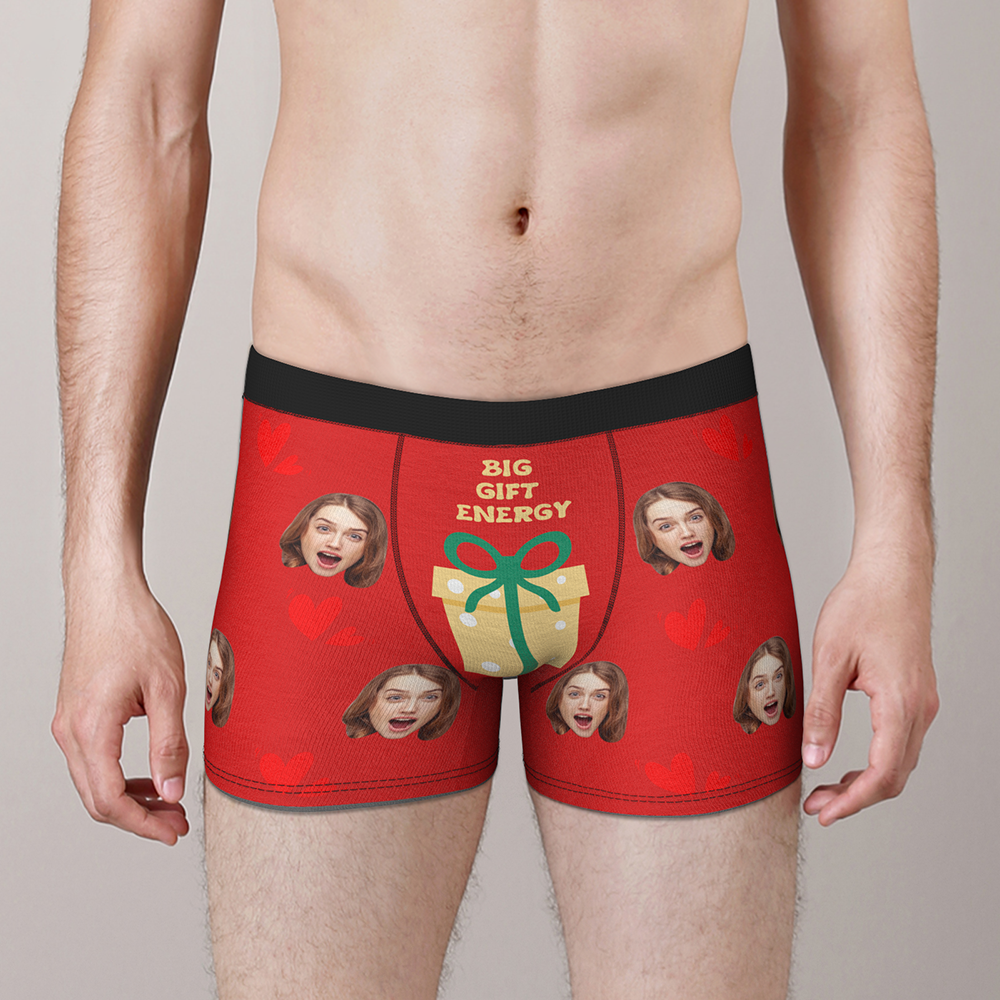 Red Personalised Face Christmas Boxer Briefs with high‑resolution face print — ideal personalised photo gift and novelty present