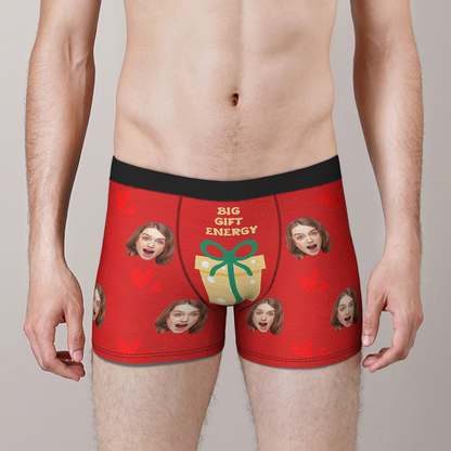 Red Personalised Face Christmas Boxer Briefs with high‑resolution face print — ideal personalised photo gift and novelty present