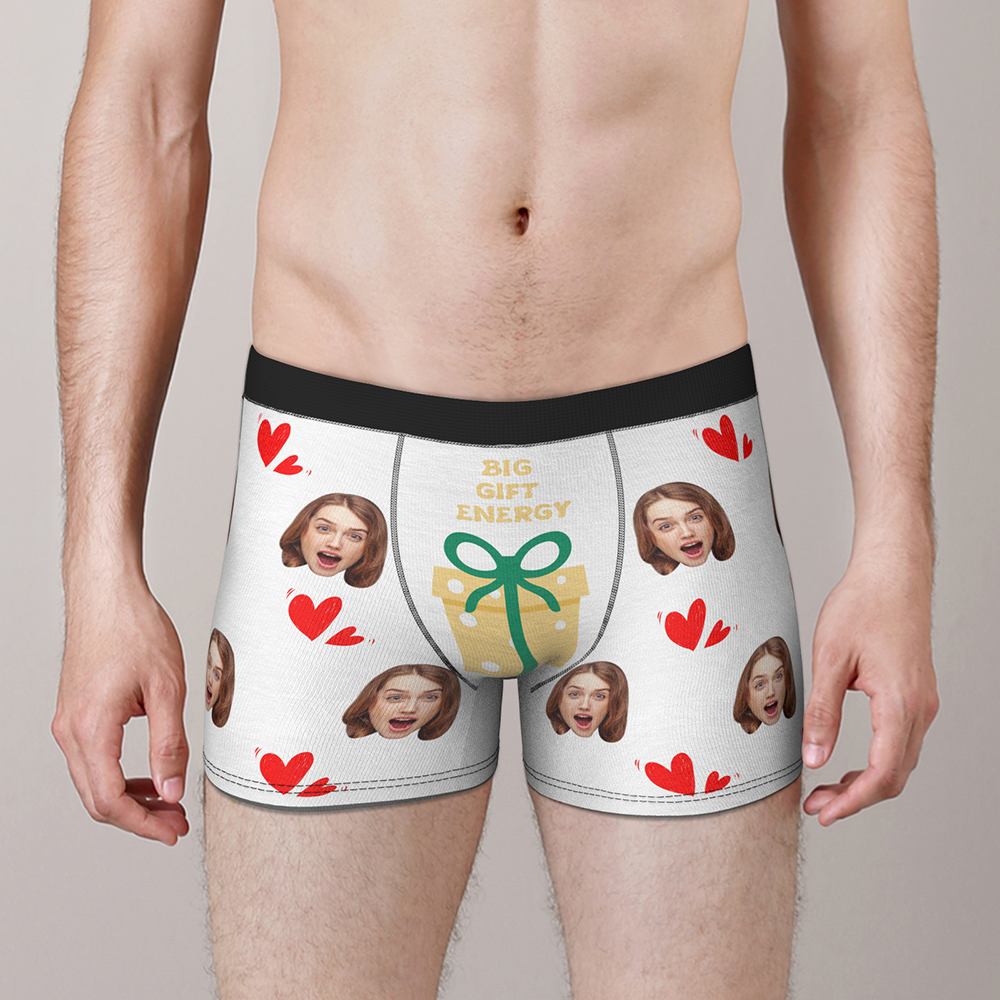 White Personalised Face Christmas Boxer Briefs with clear full‑colour face print — personalised underwear and novelty stocking filler