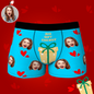 Red personalised boxer briefs flat image emphasising breathable, soft fabric (97% polyester, 3% spandex) — customised underwear