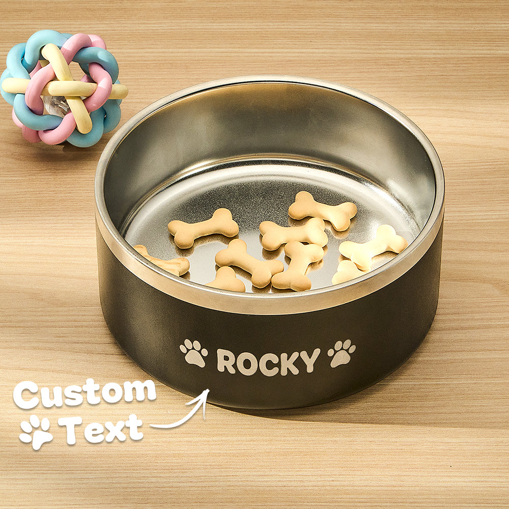 Personalised stainless steel dog bowl 32oz (950ml) with engraved name – front view of non-slip pet water dish