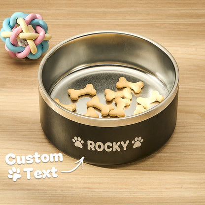 Personalised stainless steel dog bowl 32oz (950ml) with engraved name – front view of non-slip pet water dish