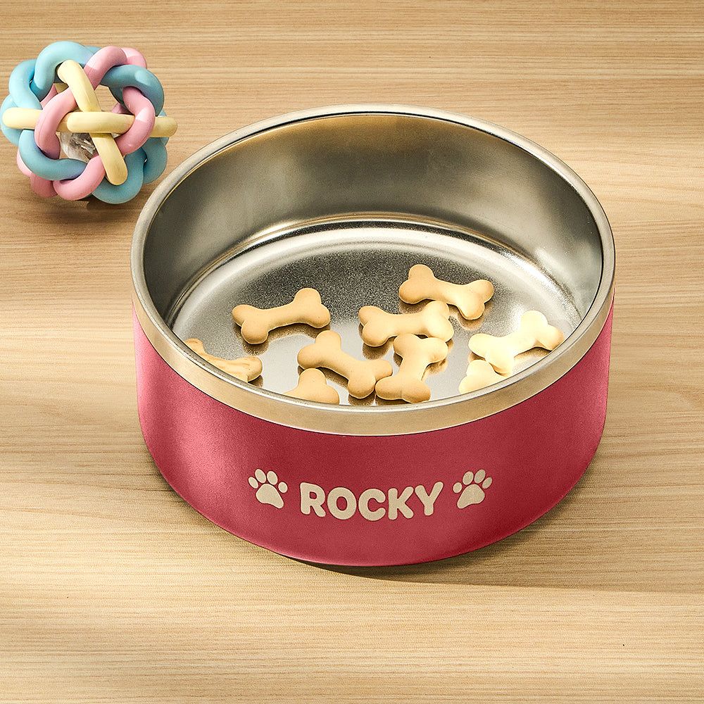Top view of personalised dog bowl 32oz (950ml) with clear name engraving – stainless steel water and food dish