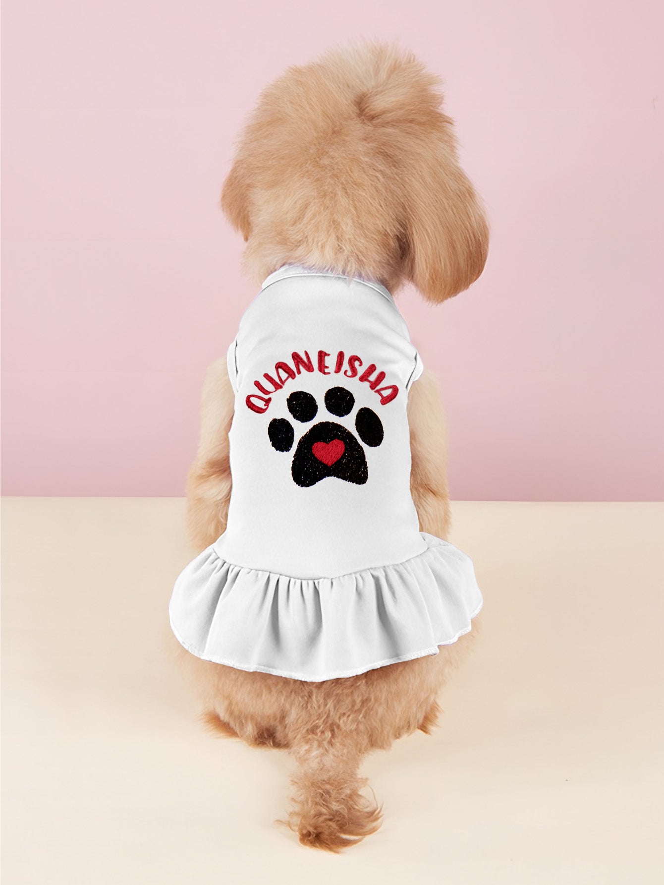 Personalised embroidered pet dress presented as a thoughtful pet memorial or keepsake gift in cotton fabric