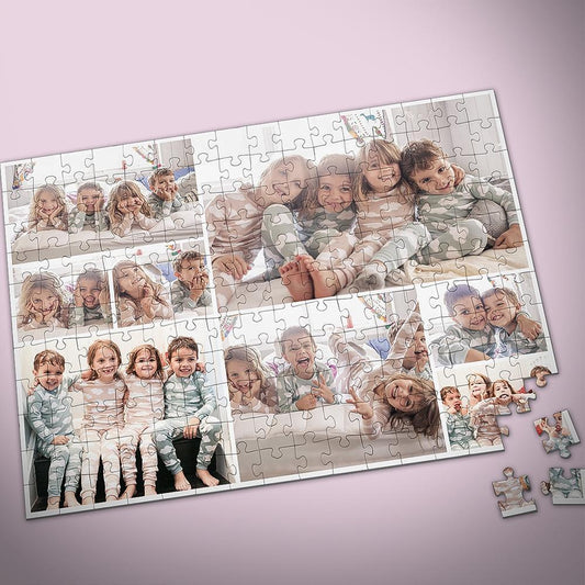Personalised pet photo jigsaw puzzle assembled showing a vivid dog portrait — custom photo puzzle UV-printed on thick cardboard, ideal gift (AU & UK)