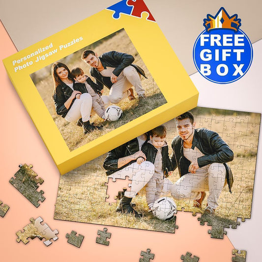 Custom Cardboard Jigsaw Puzzle personalised photo puzzle assembled showing vivid UV-printed image on thick cardboard — ideal personalised gift