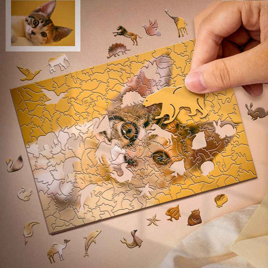 Personalized Animal Wood Puzzle Custom Jigsaw Puzzle with 1-4 Photos