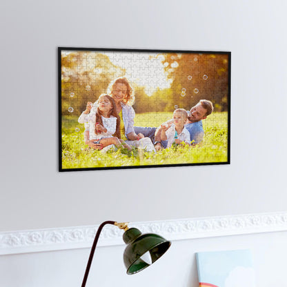 Custom cardboard photo jigsaw puzzle, no frame — personalised photo puzzle printed on eco-friendly wood-based cardboard; available in five sizes (70–1000 pieces).