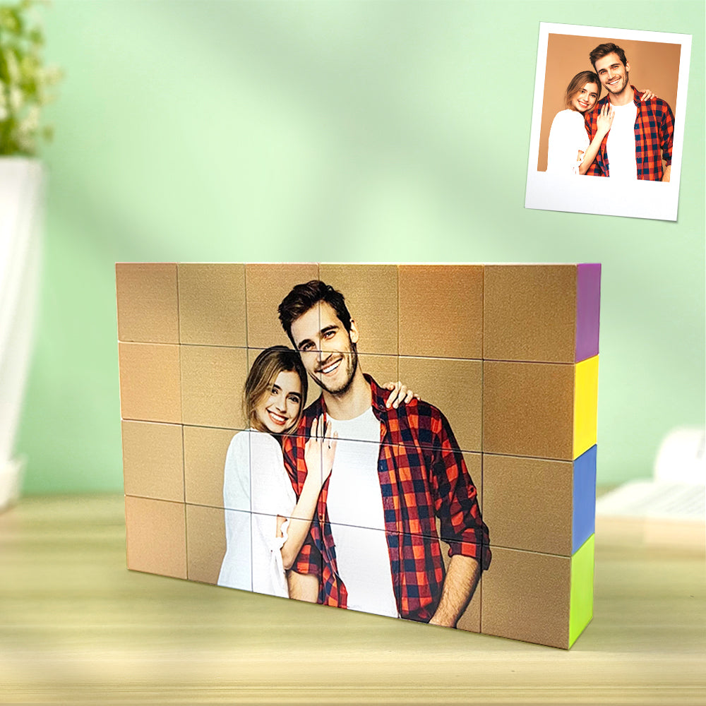 Personalised photo magnetic building blocks assembled as a magnet cube displaying a family photo – custom magnet cube toy for kids and adults, gift-ready keepsake