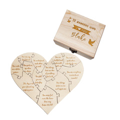 Personalised Wooden Love Puzzle Box with Engraved Reasons - Unique Anniversary Gift