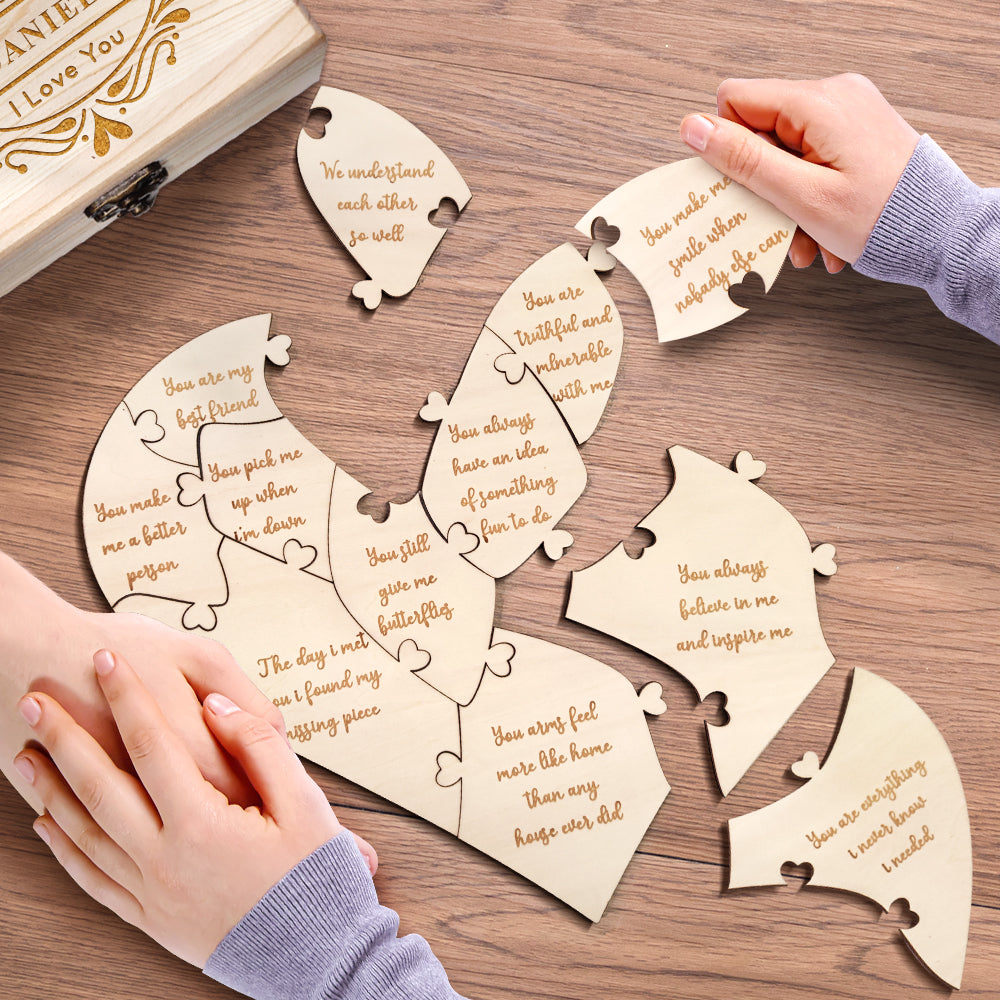 Personalised Wooden Love Puzzle Box with Engraved Reasons - Unique Anniversary Gift