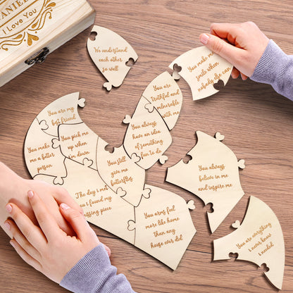 Personalised Wooden Love Puzzle Box with Engraved Reasons - Unique Anniversary Gift