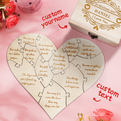 Personalised Wooden Love Puzzle Box with Engraved Reasons - Unique Anniversary Gift
