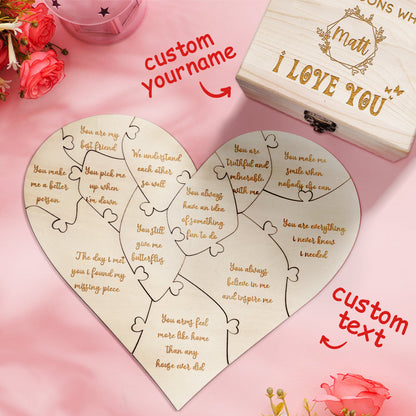 Personalised Wooden Love Puzzle Box with Engraved Reasons - Unique Anniversary Gift