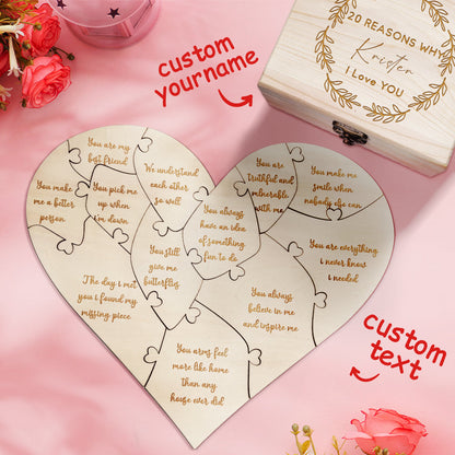 Personalised Wooden Love Puzzle Box with Engraved Reasons - Unique Anniversary Gift