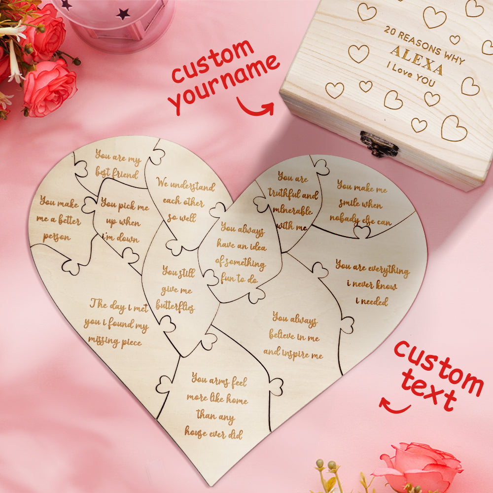 Personalised Wooden Love Puzzle Box with Engraved Reasons - Unique Anniversary Gift