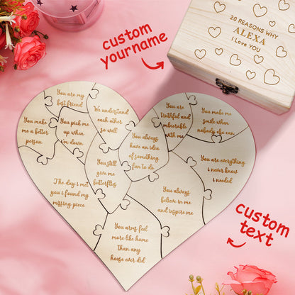 Personalised Wooden Love Puzzle Box with Engraved Reasons - Unique Anniversary Gift