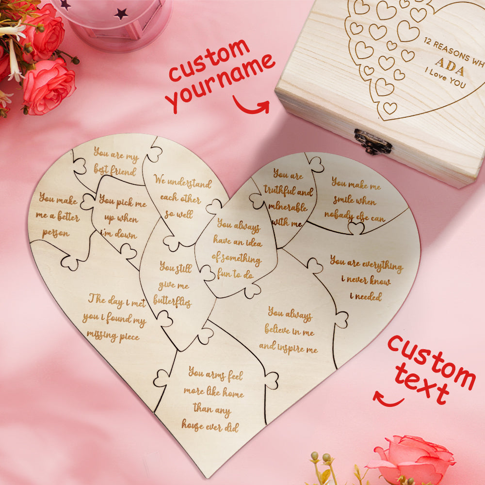 Personalised Wooden Love Puzzle Box with Engraved Reasons - Unique Anniversary Gift