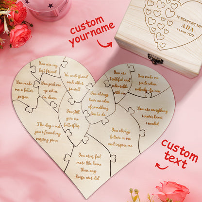 Personalised Wooden Love Puzzle Box with Engraved Reasons - Unique Anniversary Gift