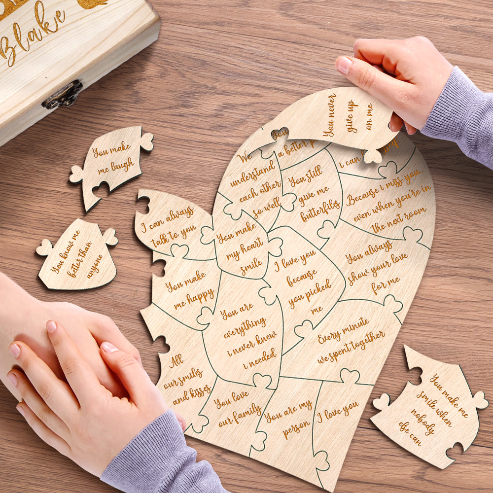 Personalised Wooden Love Puzzle Box with Engraved Reasons - Unique Anniversary Gift