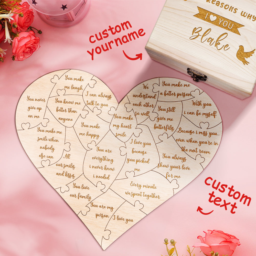Personalised Wooden Love Puzzle Box with Engraved Reasons - Unique Anniversary Gift
