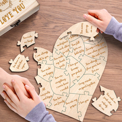 Personalised Wooden Love Puzzle Box with Engraved Reasons - Unique Anniversary Gift