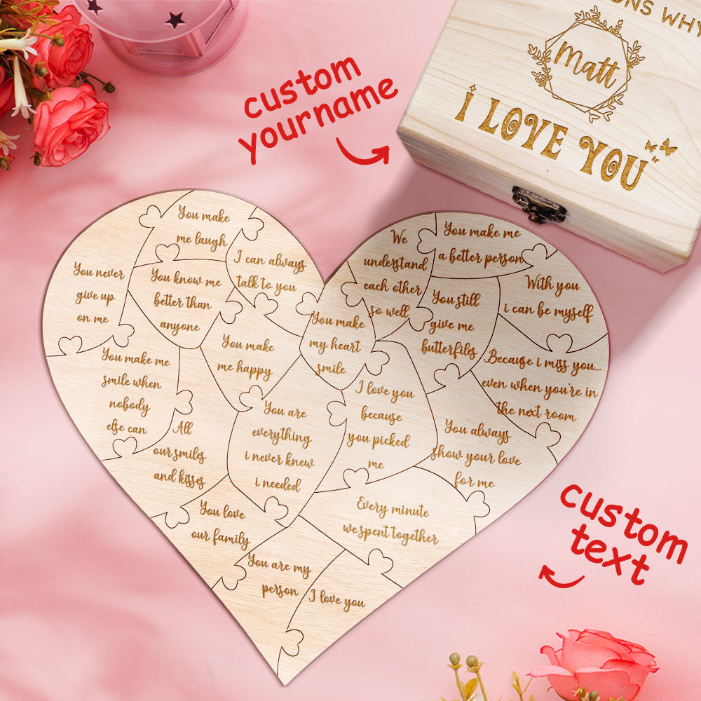 Personalised Wooden Love Puzzle Box with Engraved Reasons - Unique Anniversary Gift