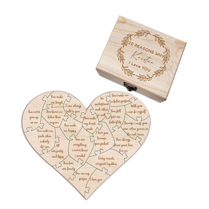 Personalised Wooden Love Puzzle Box with Engraved Reasons - Unique Anniversary Gift