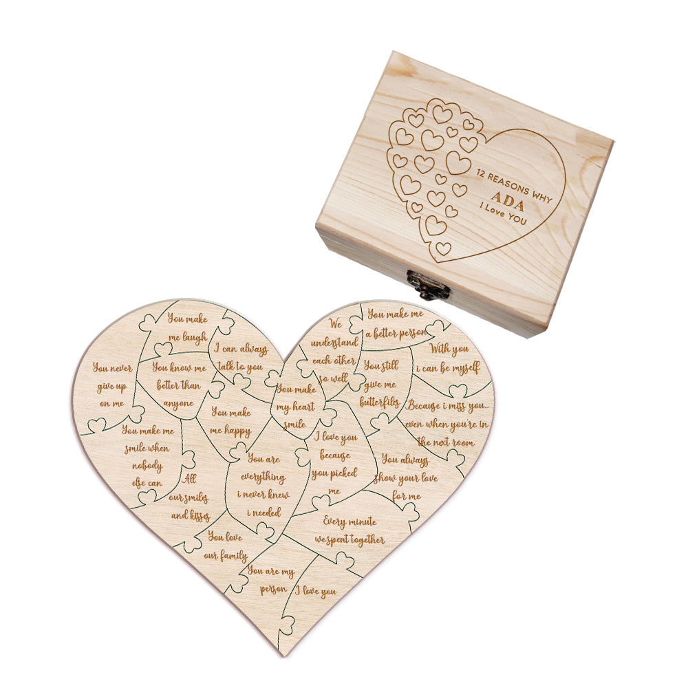 Personalised Wooden Love Puzzle Box with Engraved Reasons - Unique Anniversary Gift