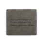 Side profile of personalised grey bifold wallet showing slim design for comfortable carry as a men's bifold wallet