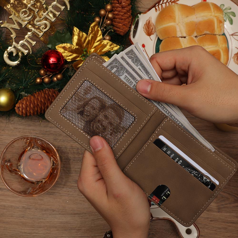 Personalised wallet presented as a ready gift, custom photo wallet for dad ideal for Father's Day birthdays and anniversaries