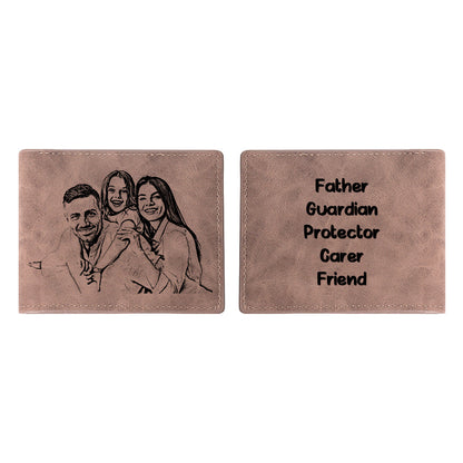 Personalised photo PU leather men's wallet with custom printed family picture and personalised text, compact W11.3 x H9cm Father's Day gift