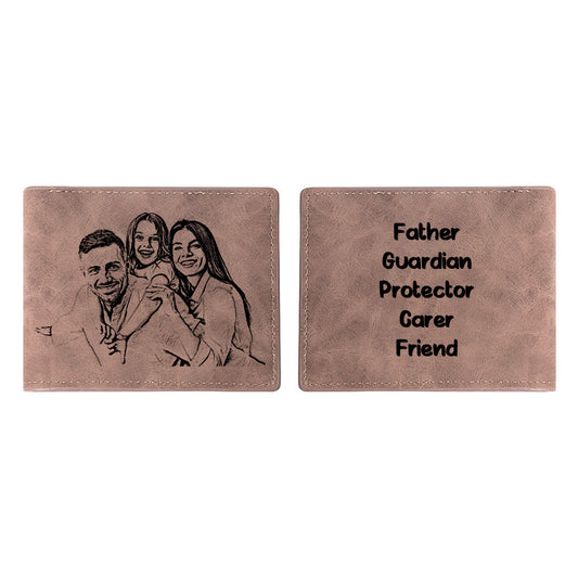 Personalised photo PU leather men's wallet with custom printed family picture and personalised text, compact W11.3 x H9cm Father's Day gift