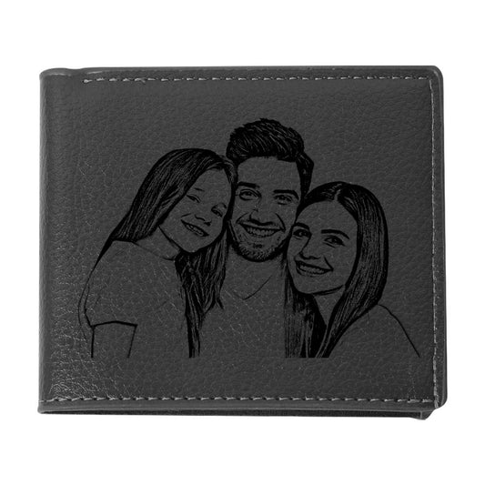 Personalised photo bifold leather wallet for men with high-quality printed photo and custom text — ideal Father’s Day gift