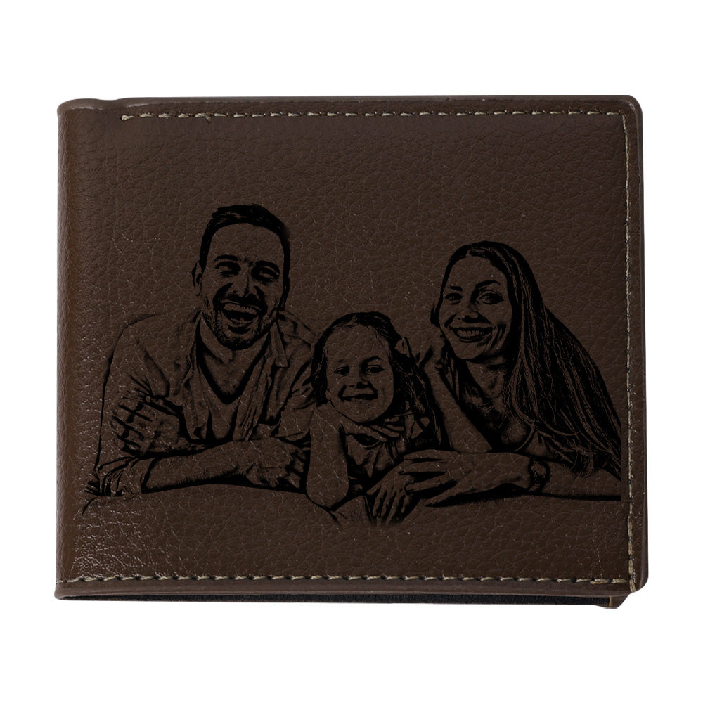 Closed view of personalised soft leather bifold wallet for men with custom text on the exterior
