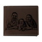 Closed view of personalised soft leather bifold wallet for men with custom text on the exterior