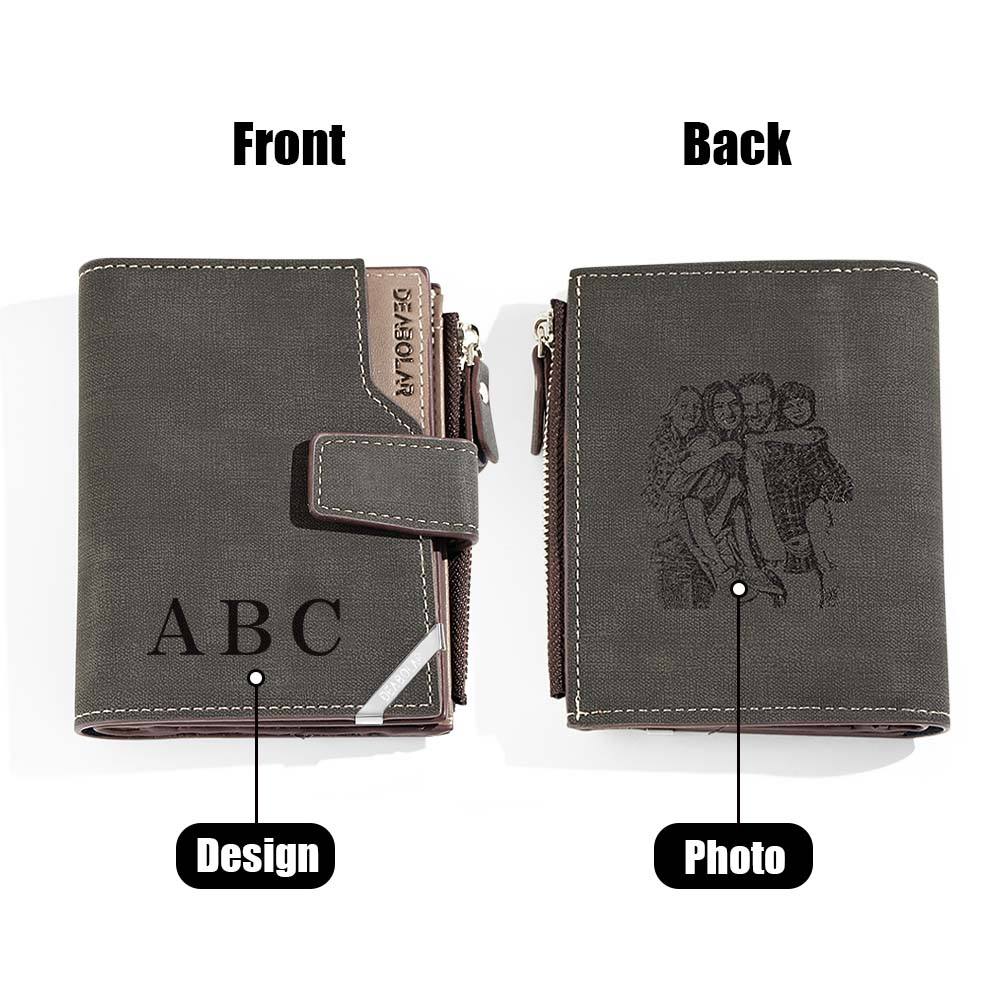Open foldable leather wallet with cards and notes — practical personalised photo wallet for everyday use