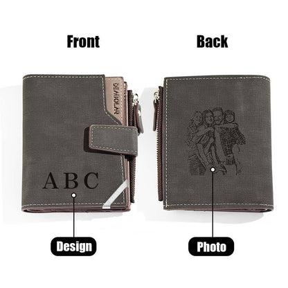 Open foldable leather wallet with cards and notes — practical personalised photo wallet for everyday use