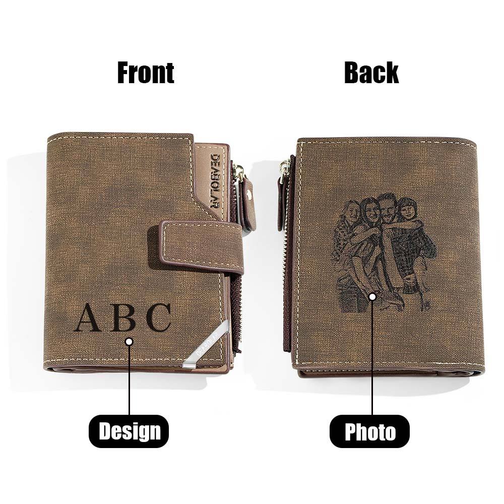 Stylish foldable PU leather wallet personalised with photo and custom text — perfect birthday gift for husband
