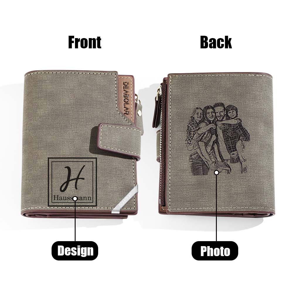 PU leather texture and edge stitching on personalised foldable wallet — high-quality custom photo wallet