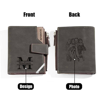 Personalised foldable wallet placed beside watch and keys — stylish gift for husband, son or friend