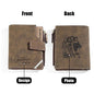 Lifestyle shot of personalised photo wallet in use — compact foldable leather wallet for everyday carry