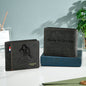Personalised photo PU leather men's foldable wallet with custom text on the front — compact birthday and wedding gift for him