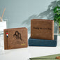 Compact personalised wallet fitting into a shirt pocket to demonstrate portable foldable design — ideal men's travel and everyday wallet