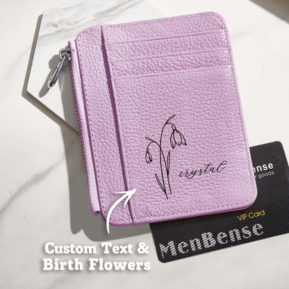 Demonstration of cards inserted into the 8 card slots of the compact personalised PU leather wallet