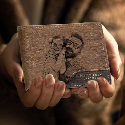 Angled view of personalised bronzed photo wallet showing elegant bronzed finish and stitching, stylish gift for fathers and groomsmen
