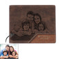Personalised bronzed leather photo wallet front view with permanent high‑resolution photo print, compact custom wallet for men