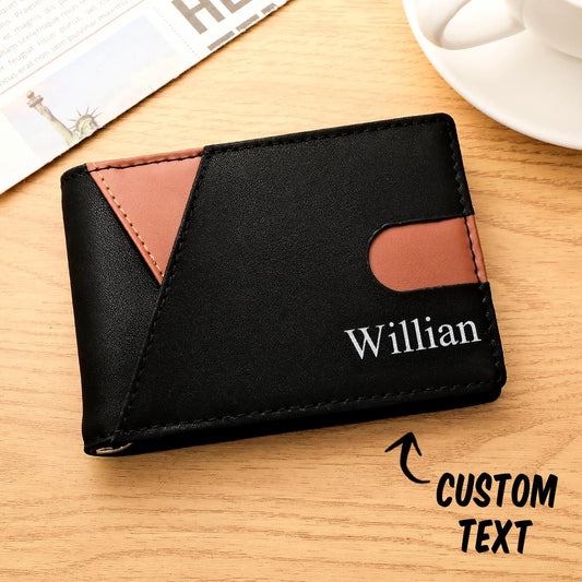 Side profile of ultra slim personalised PU leather money clip wallet demonstrating minimalist design and low bulk for everyday carry