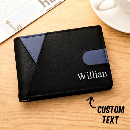 Side profile of ultra slim personalised PU leather money clip wallet demonstrating minimalist design and low bulk for everyday carry